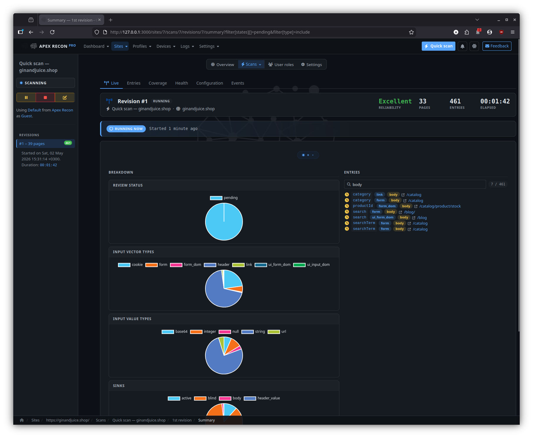 Site — entries filtered