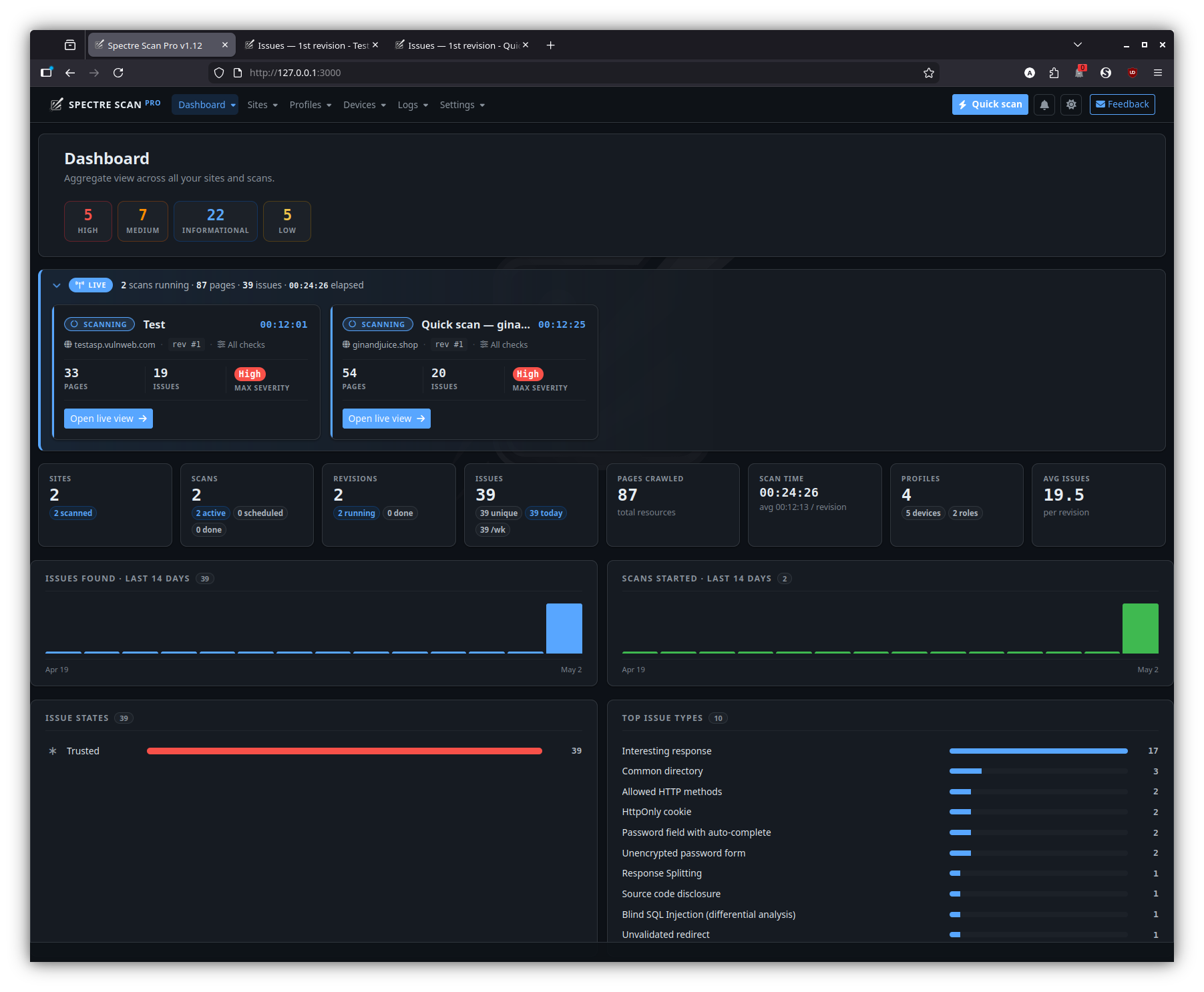 Dashboard — dark theme